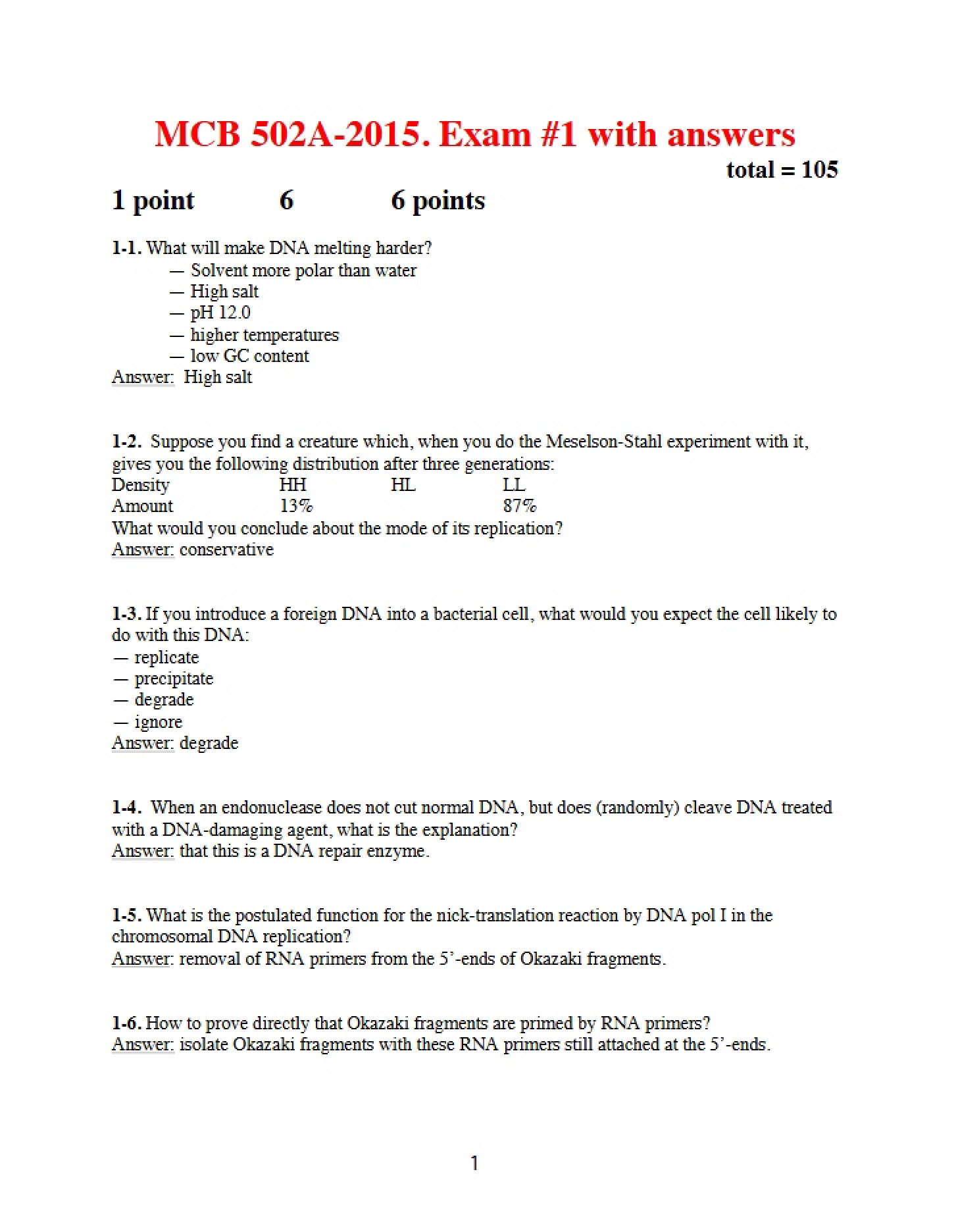 Key for Exam 1 (2015)