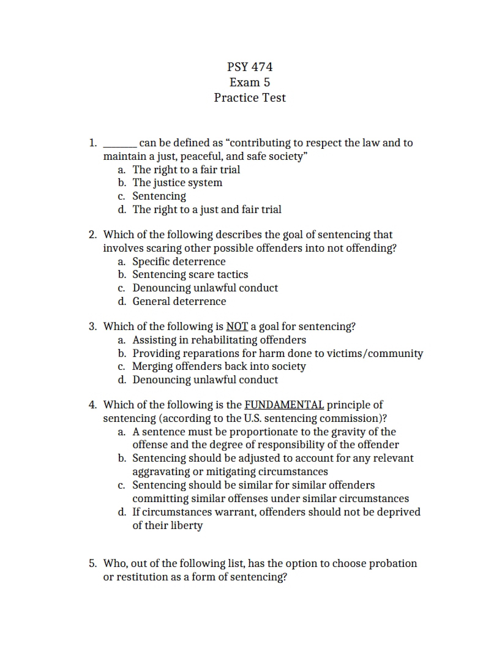 Practice Test for Exam 5