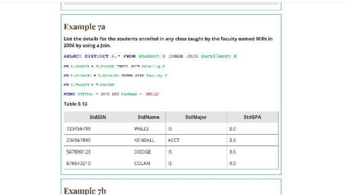 Students Enrolled in Faculty Mills Classes - Example 7a
