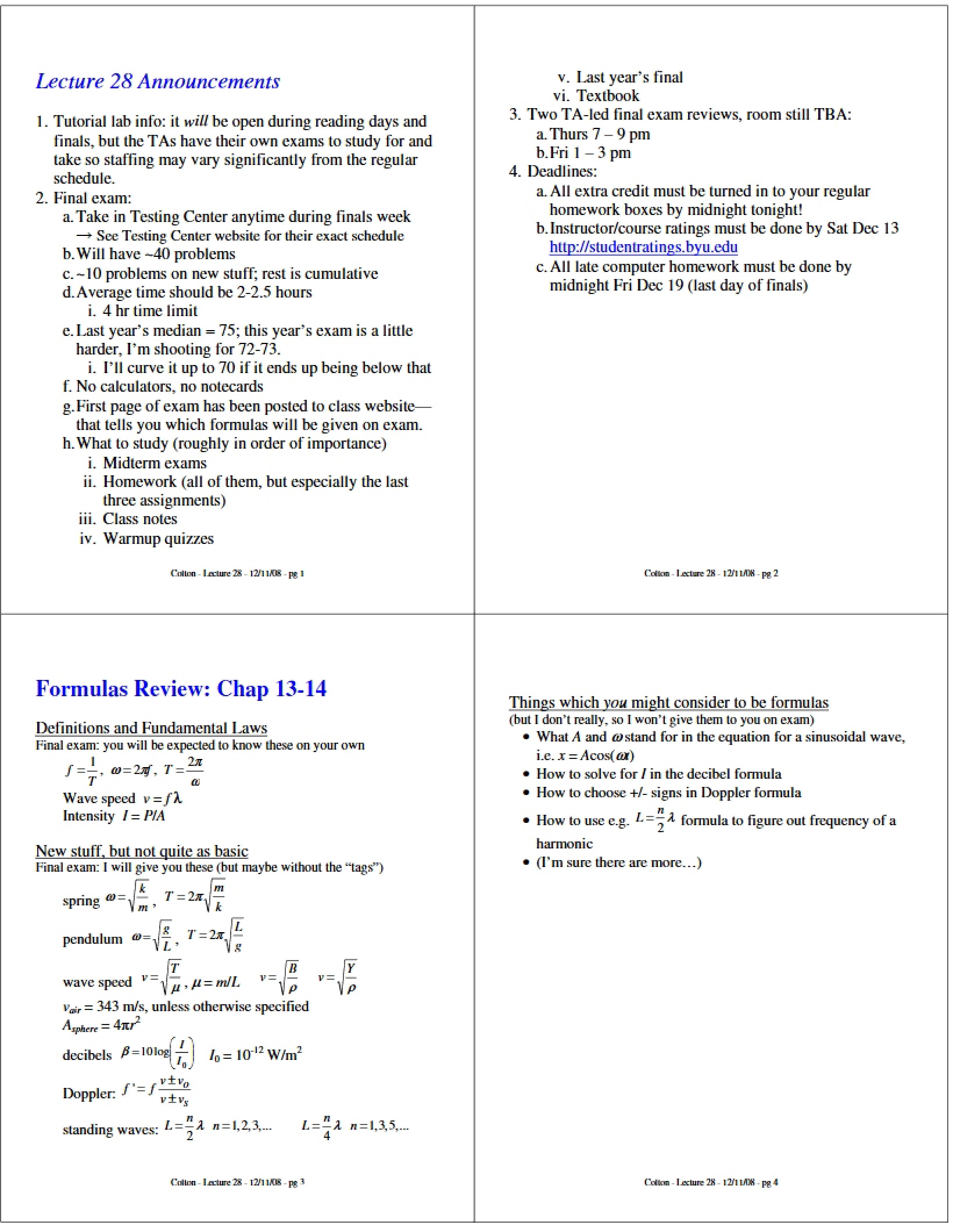 Lecture for Physics 105