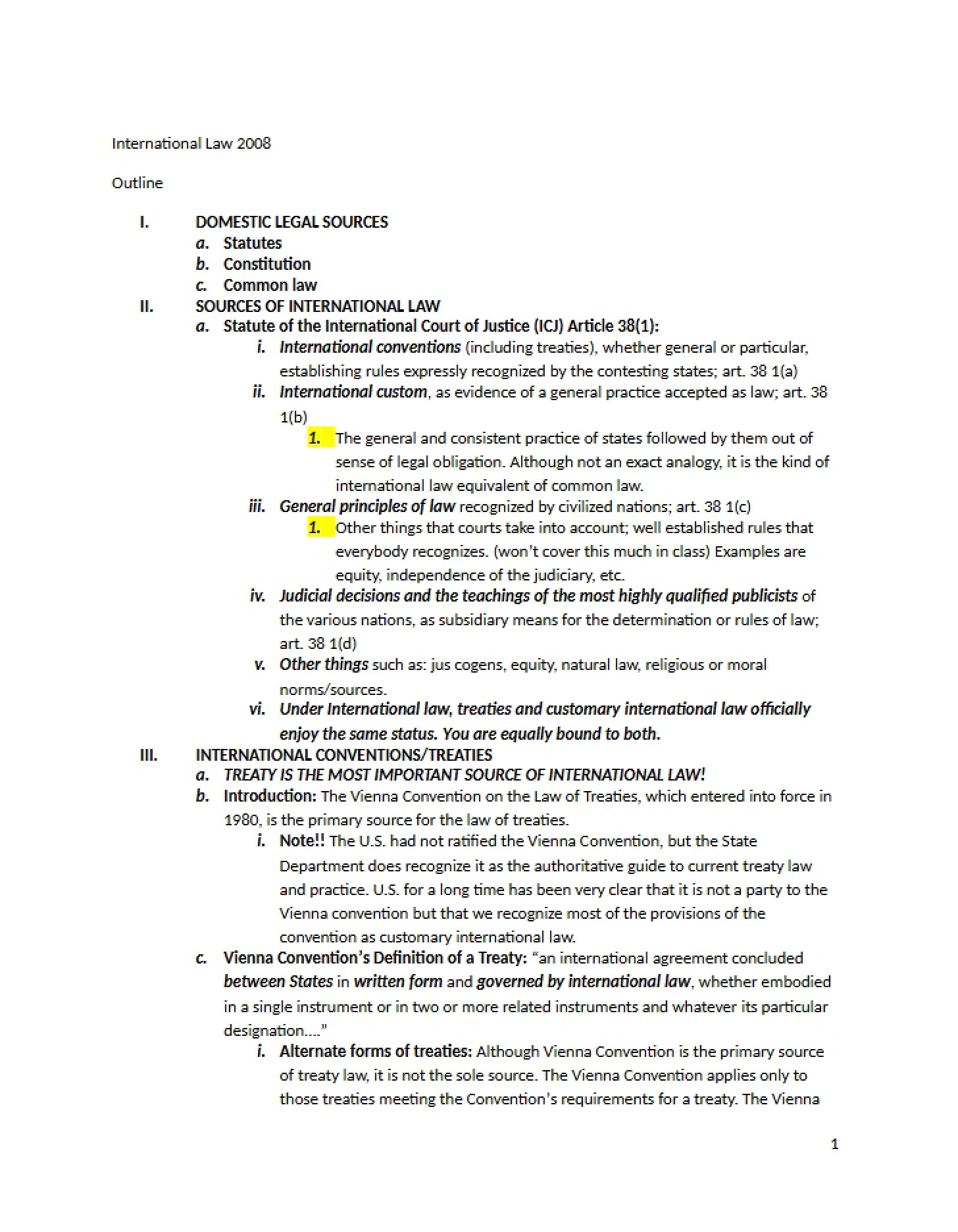International Outline