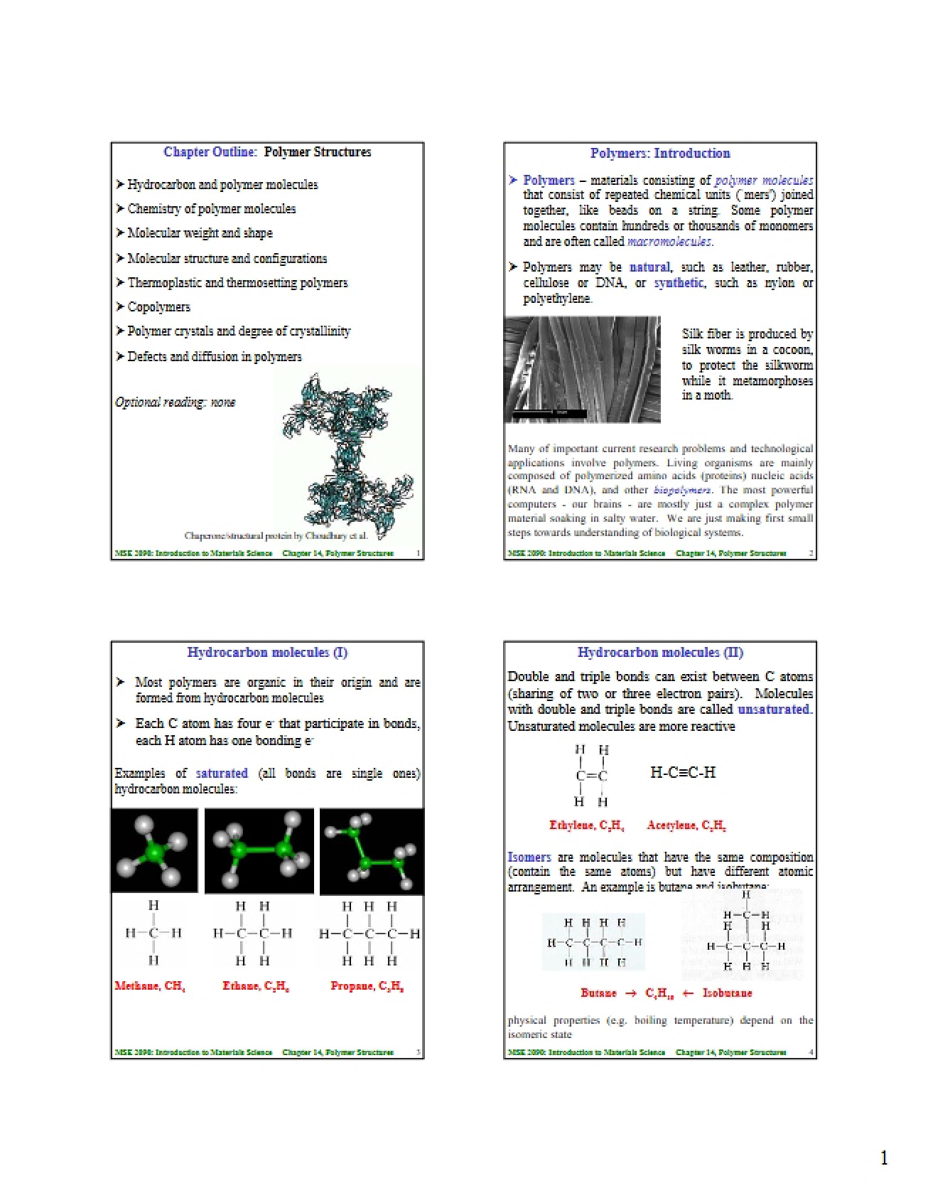 Polymer Structures Chapter Outline
