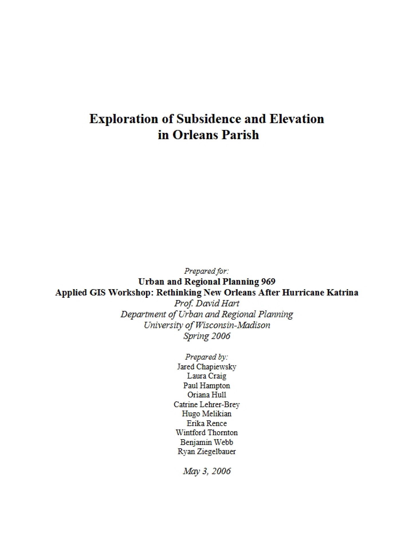 Orleans Parish Elevation and Subsidence Exploration