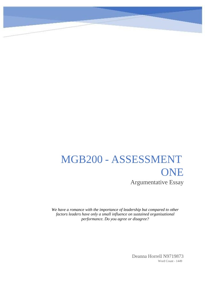 MGB 200 Assignment 1 - Horrell