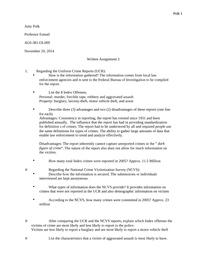 Written Assignment 3 - UCR vs NCVS Crime Reports