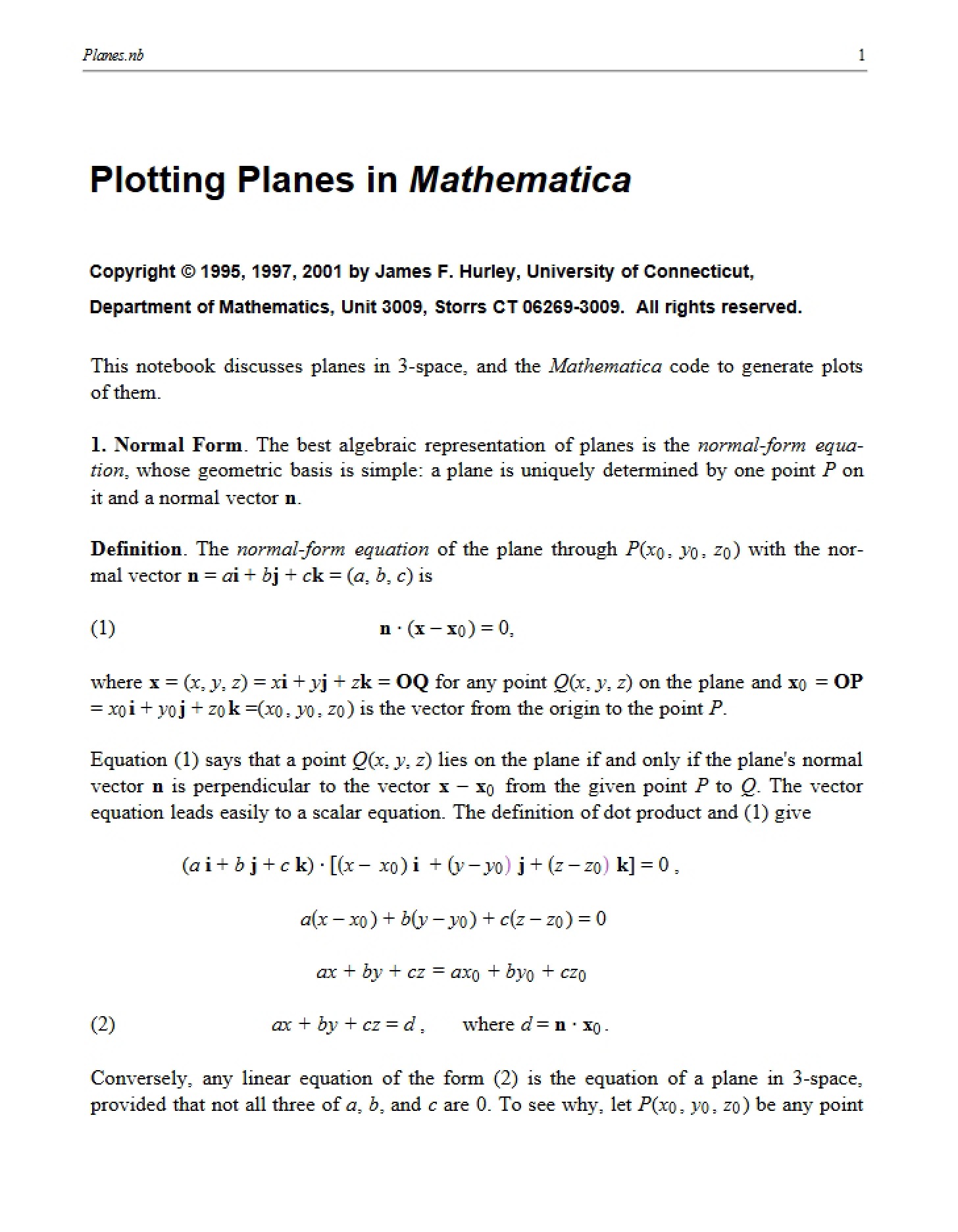 Mathematica Guide Plotting Planes