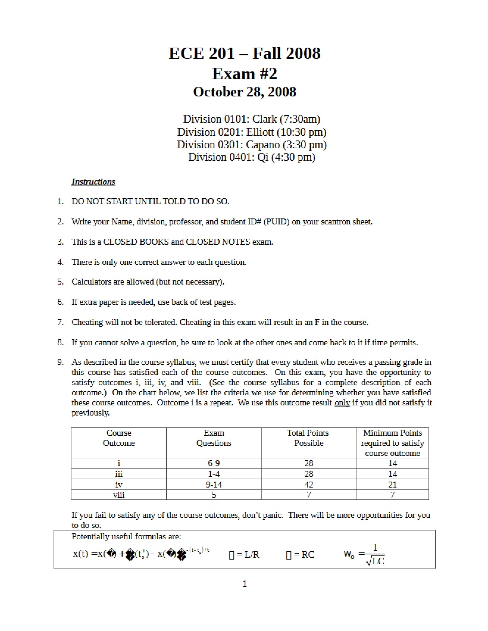 Semi-Solutions for Fall 2008 Exam 2