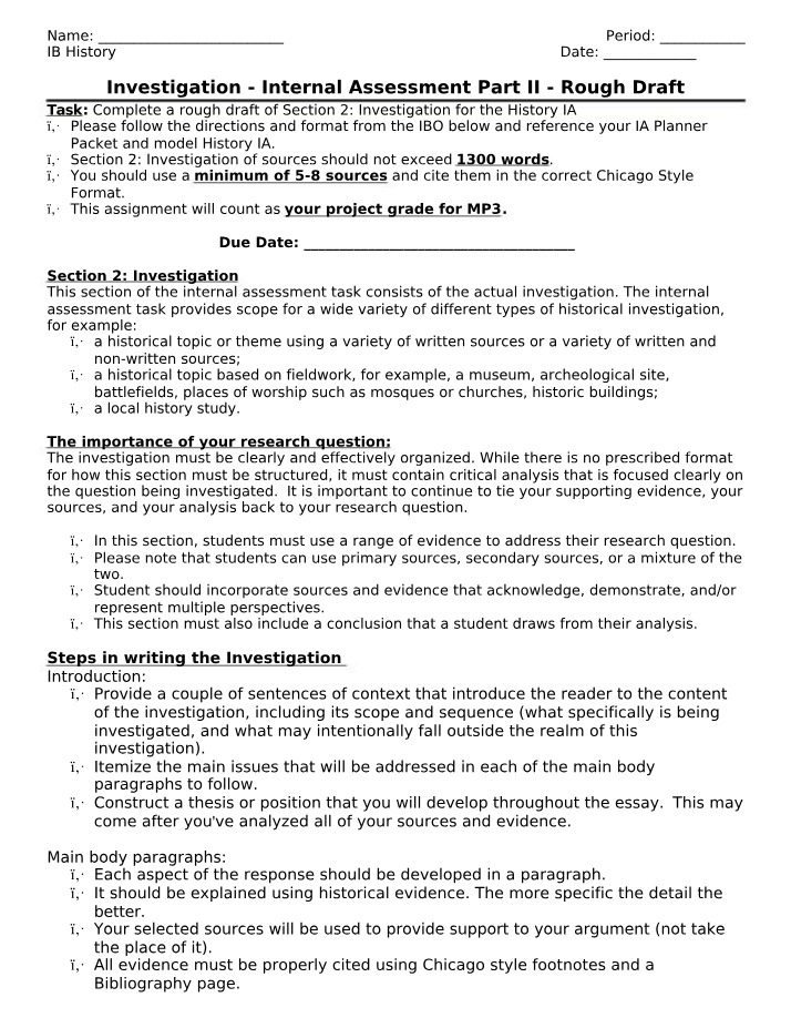 Writing an Effective History IA - Tips and Rubric