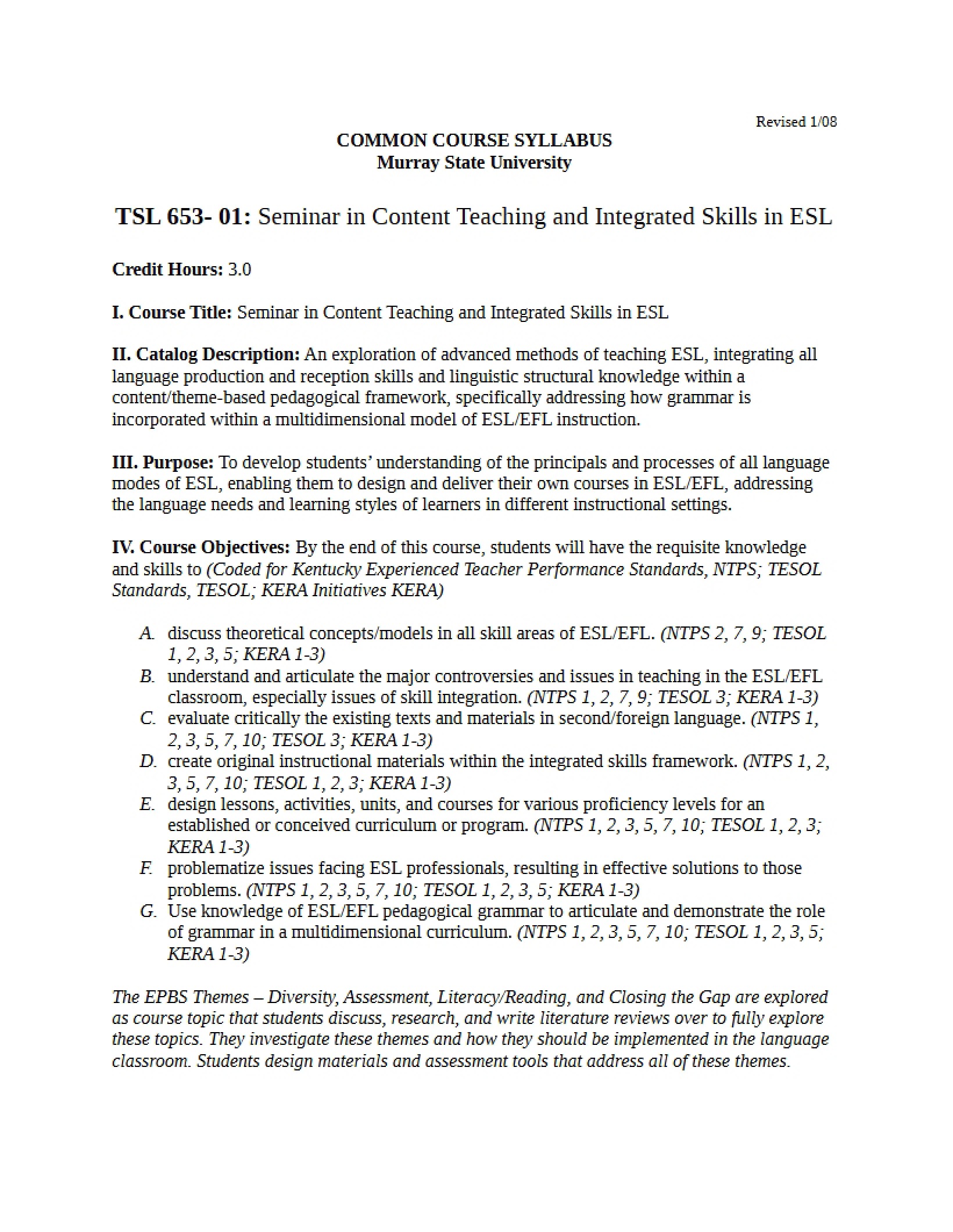 Common Course Syllabus for TSL 653 - TSL 653