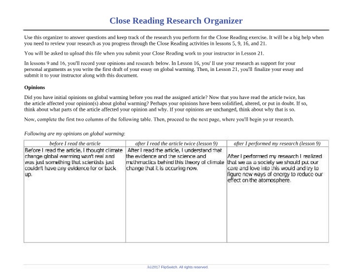 Research Organizer for Close Reading
