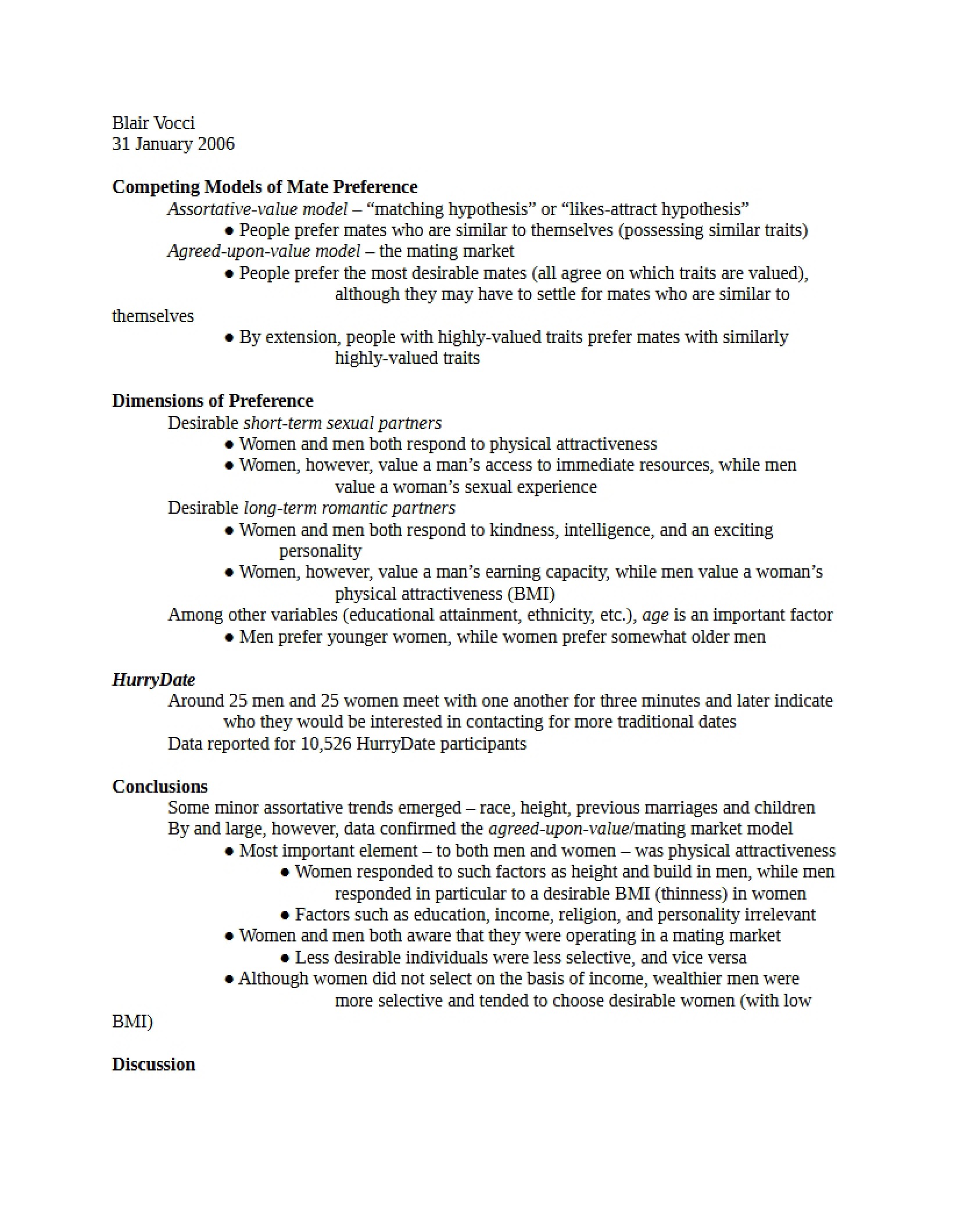 Mate Preference Models