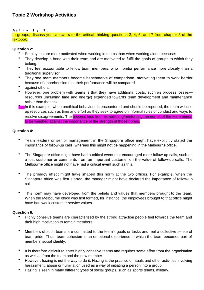 Workshop Activities for Topic 2