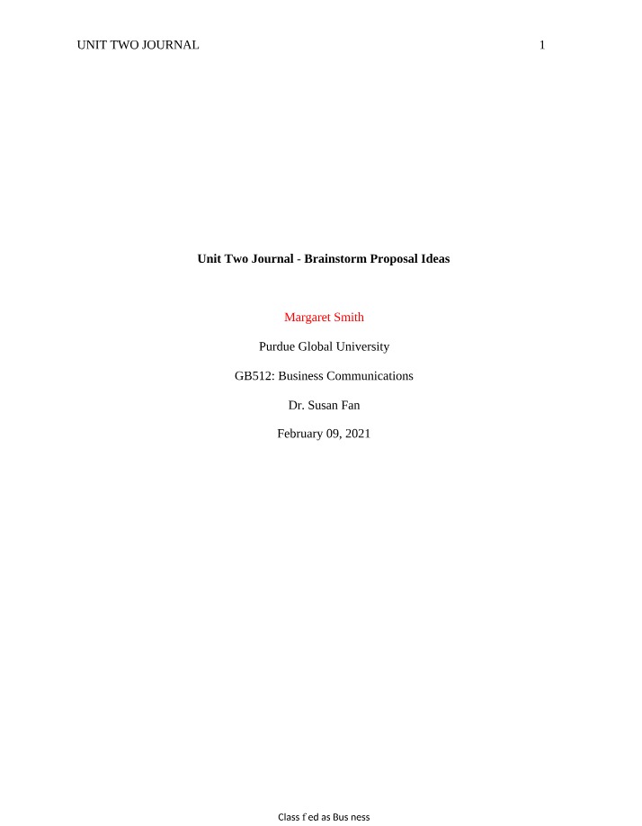 Journal for GB512 Unit 2