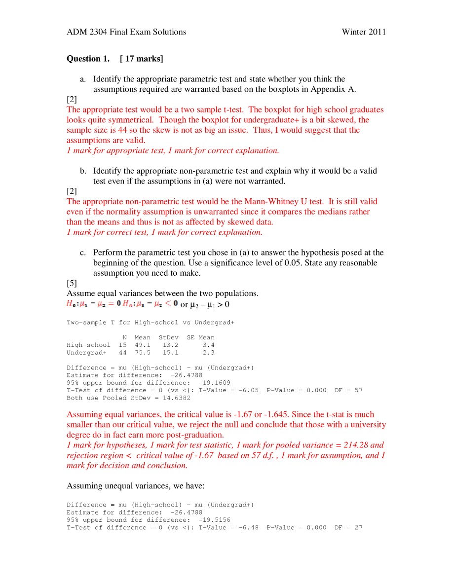 ADM 2304 Winter 2011 Final Exam Solutions B