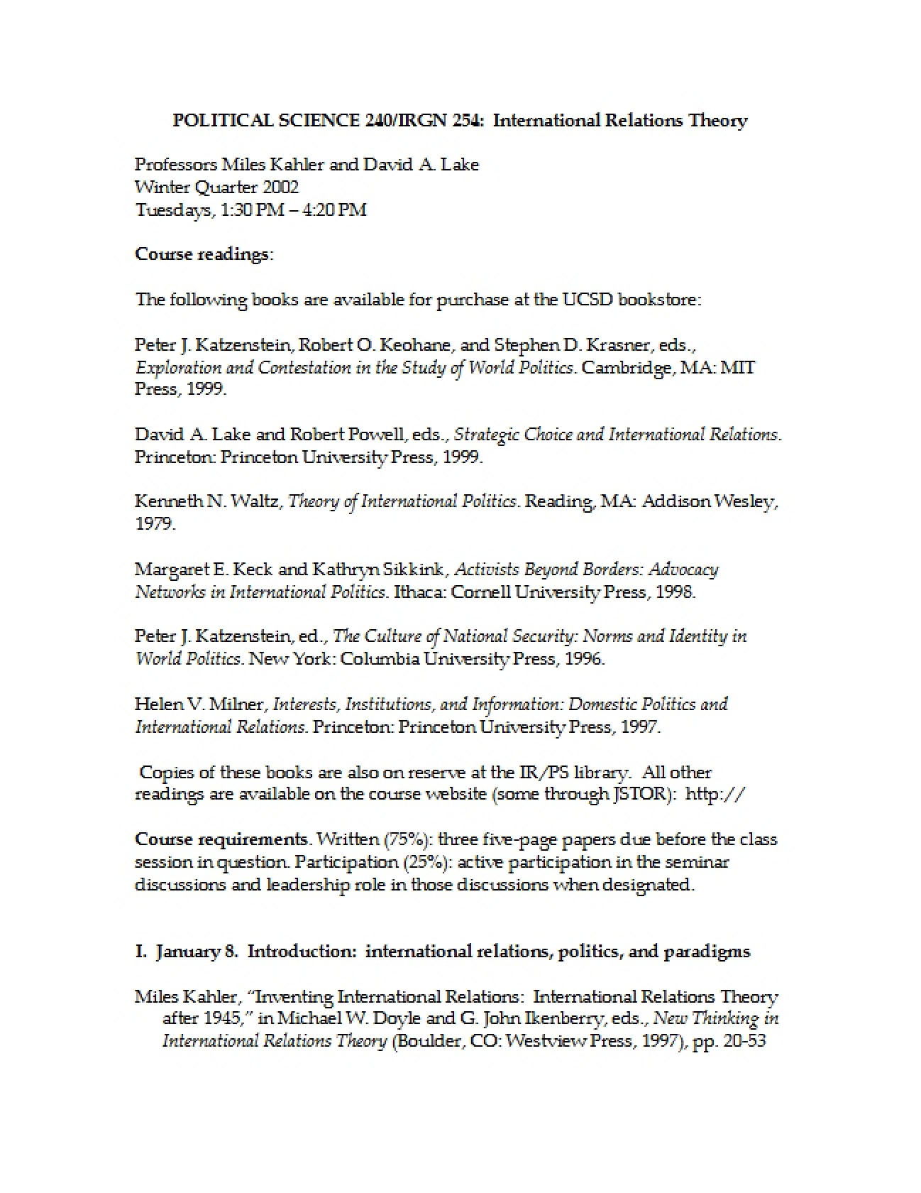 IR Theory Syllabus and Schedule