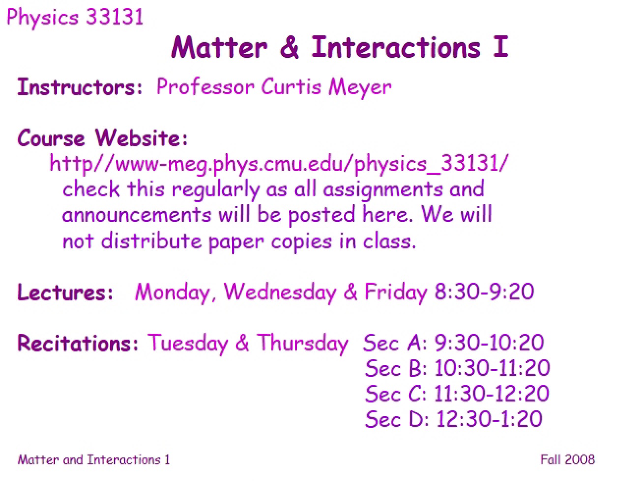 Matter and Interaction Overview
