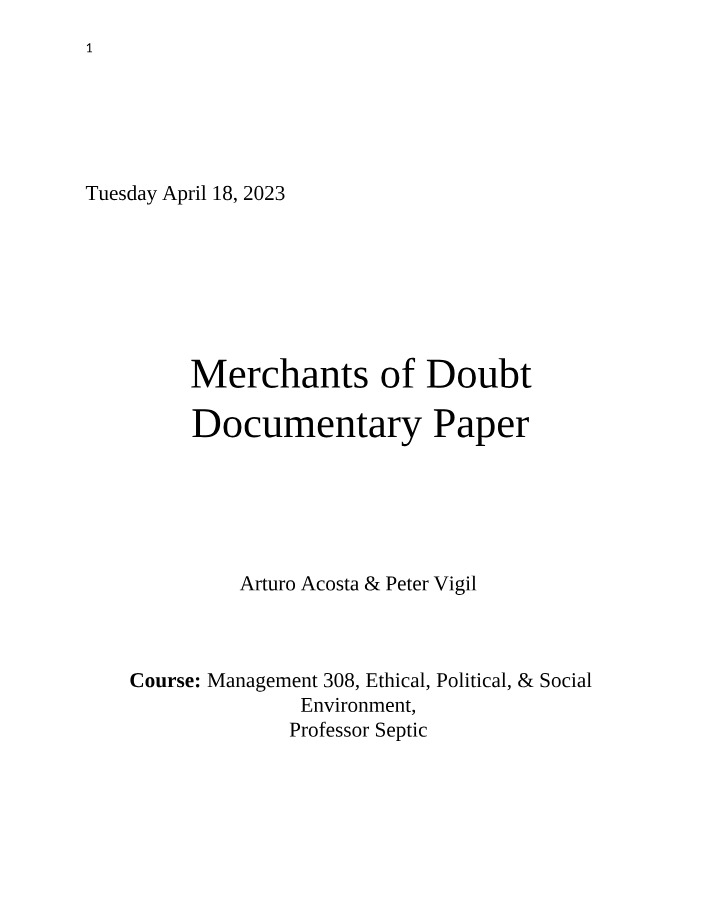 Documentary Paper - Merchants of Doubt