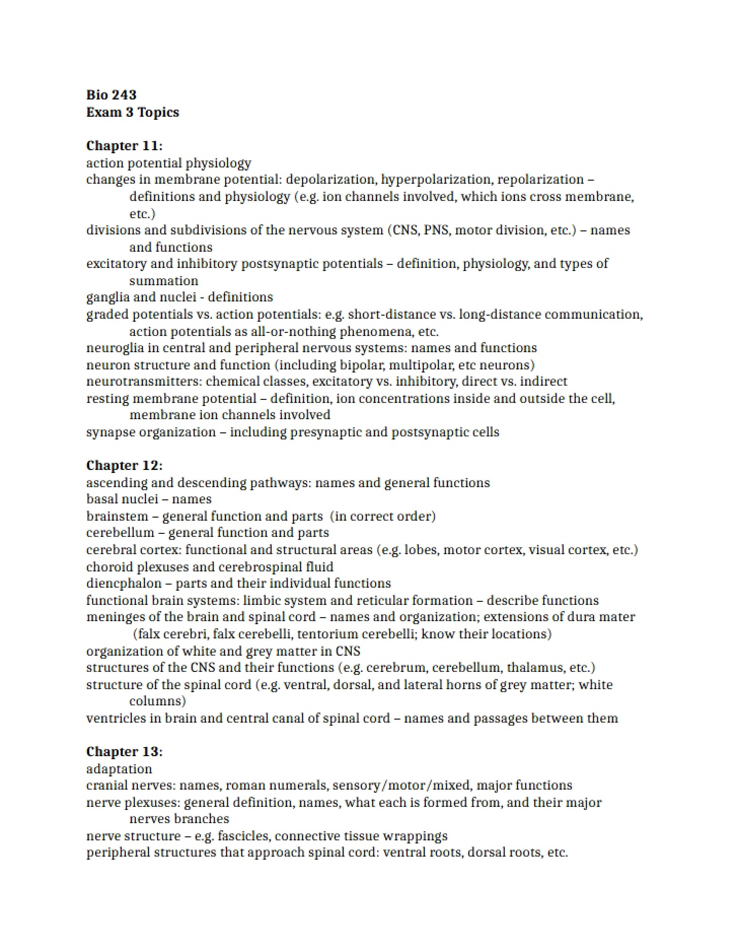 Topics for Exam Three