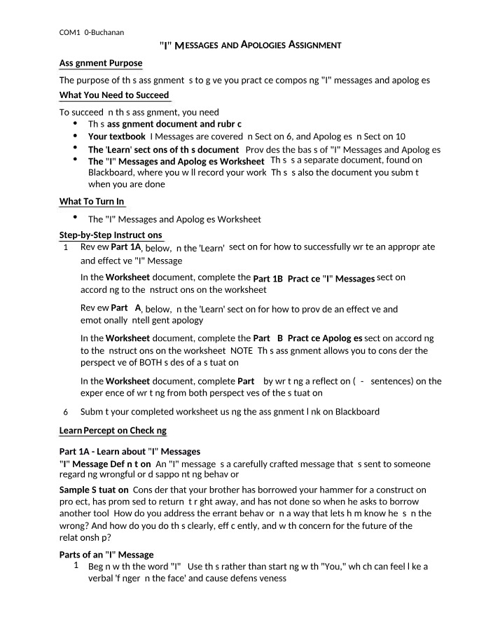 Apologies and 'I' Messages Assignment