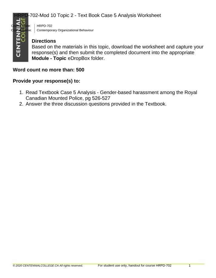 Module 10 Topic 2 - Text Book Case 5 Analysis Worksheet