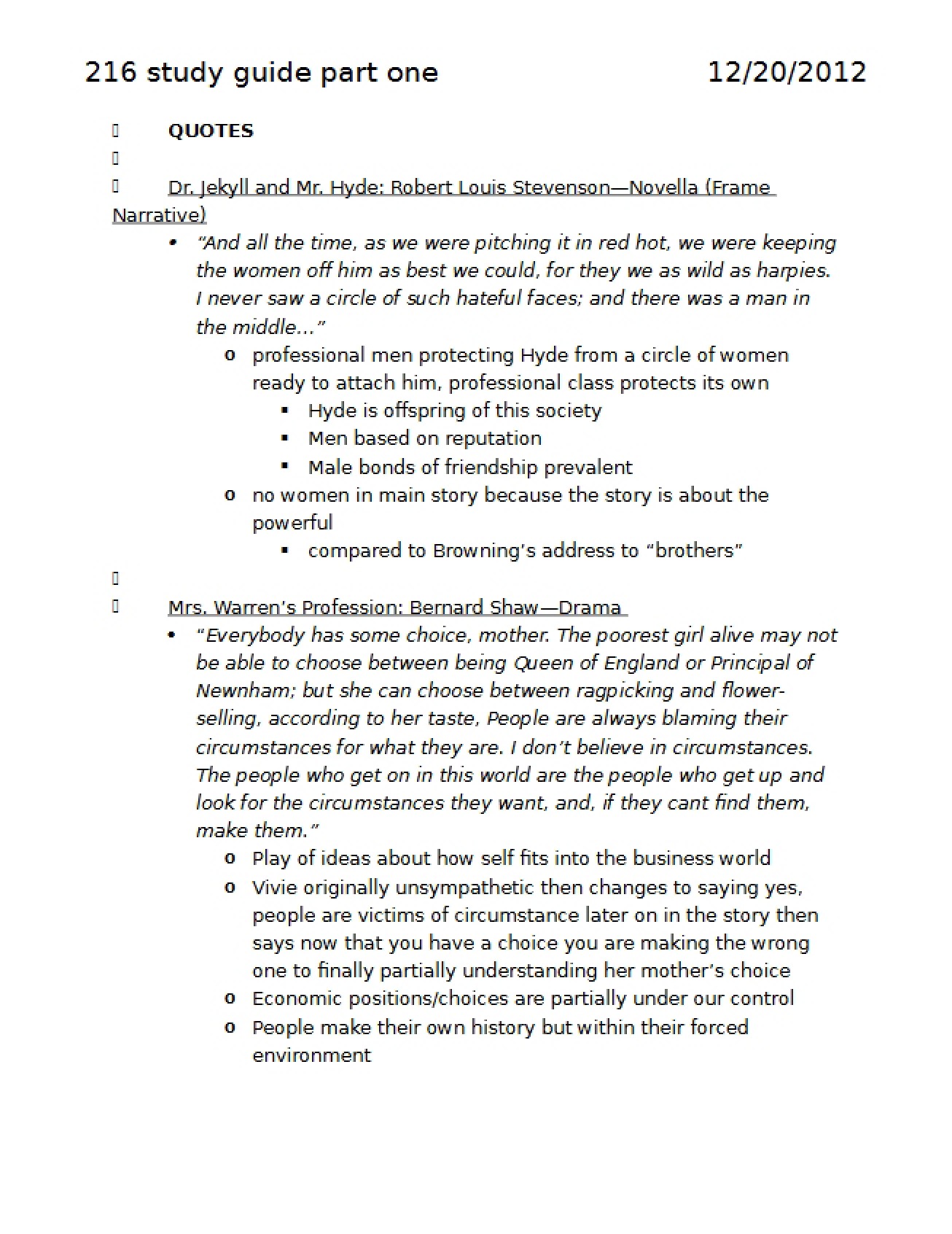 Study Guide for 216