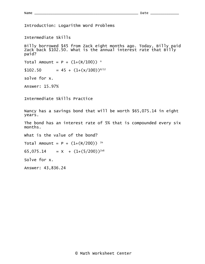 Logarithm Word Problems - Bond and Annual Interest Rate