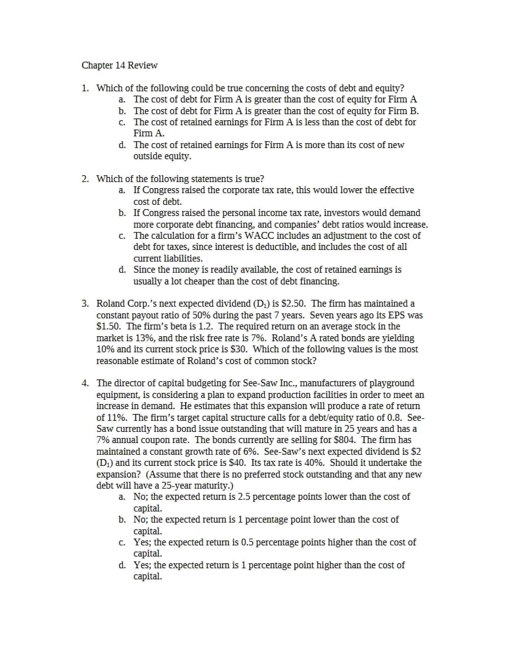Review of Chapter 14