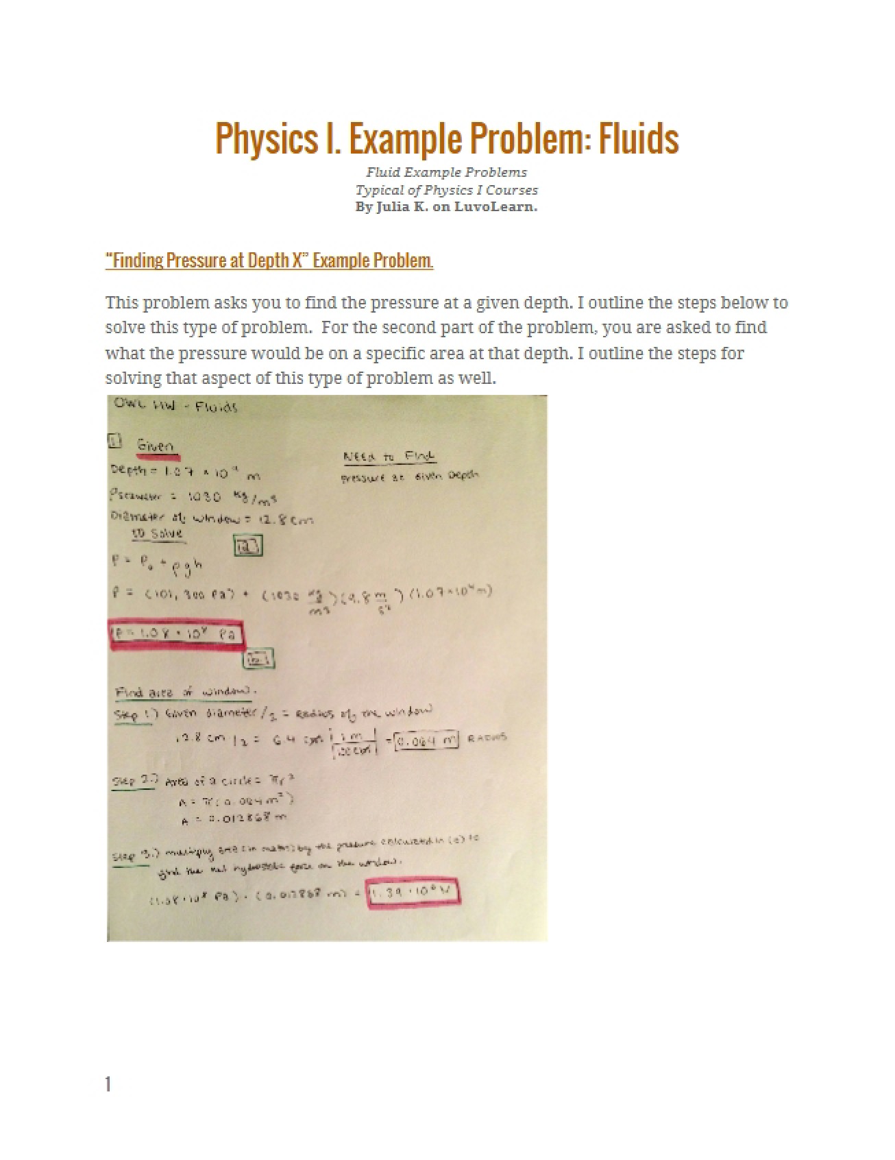 Fluid Dynamics Sample Problem