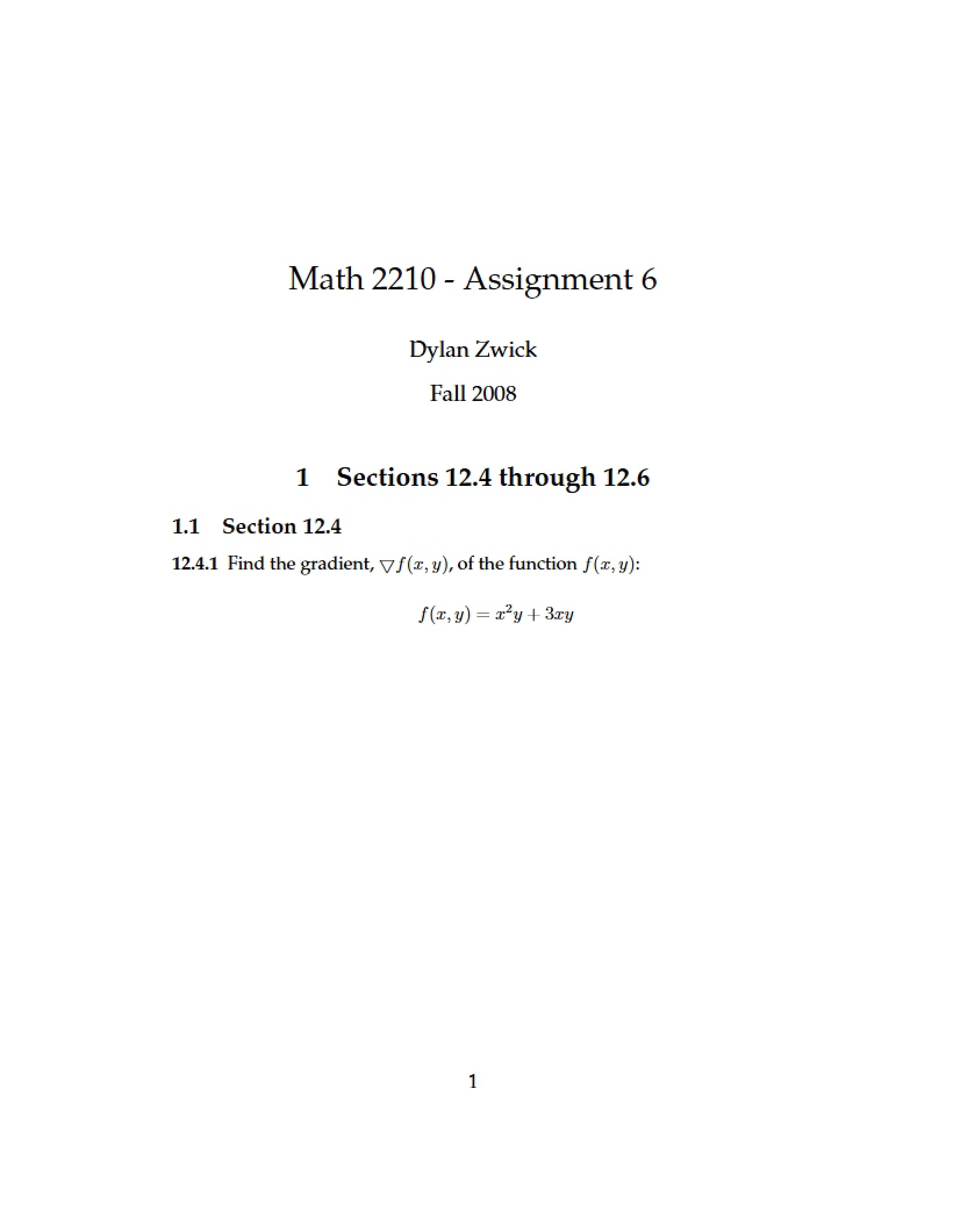 Sixth Assignment