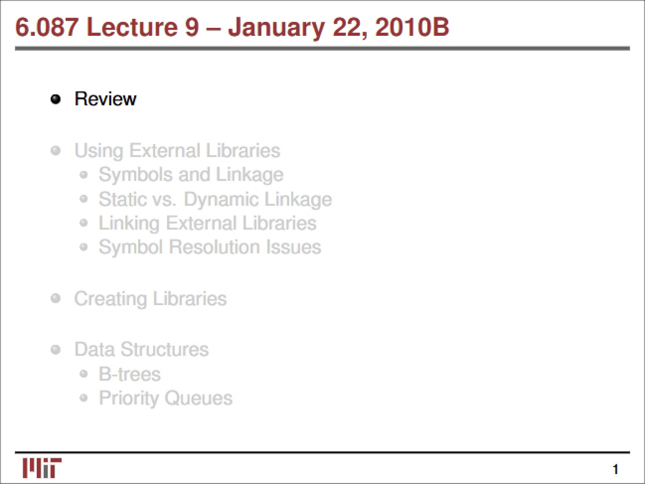 Review of Lecture Notes