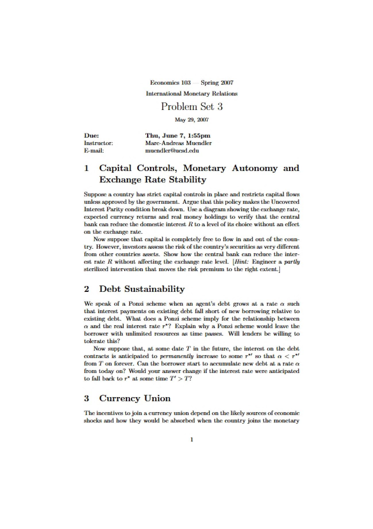 Monetary Relations Assignment 3