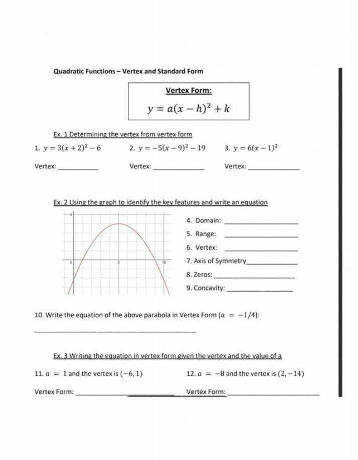 Vertex and Standard Form Worksheet