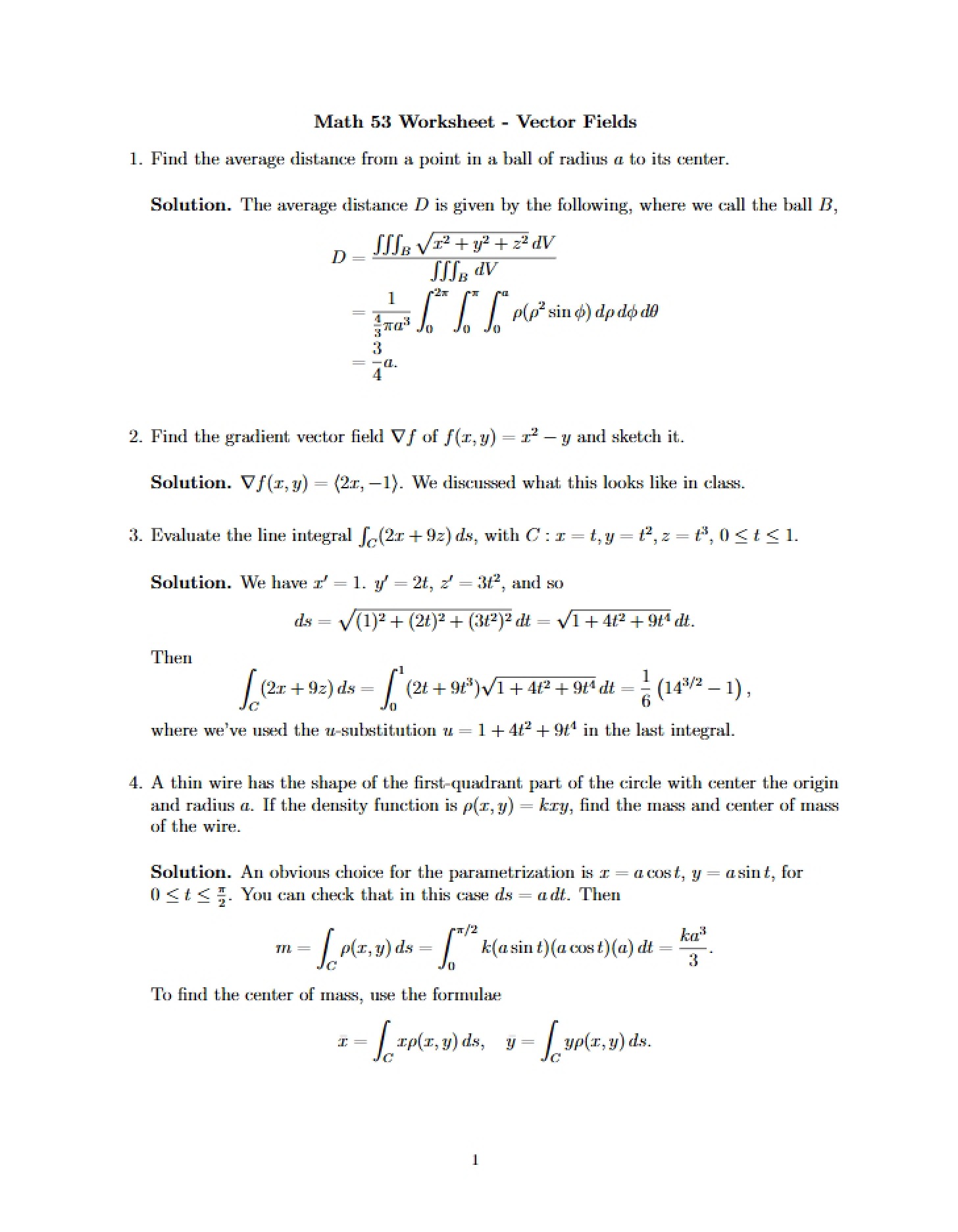 Vector Fields Worksheet