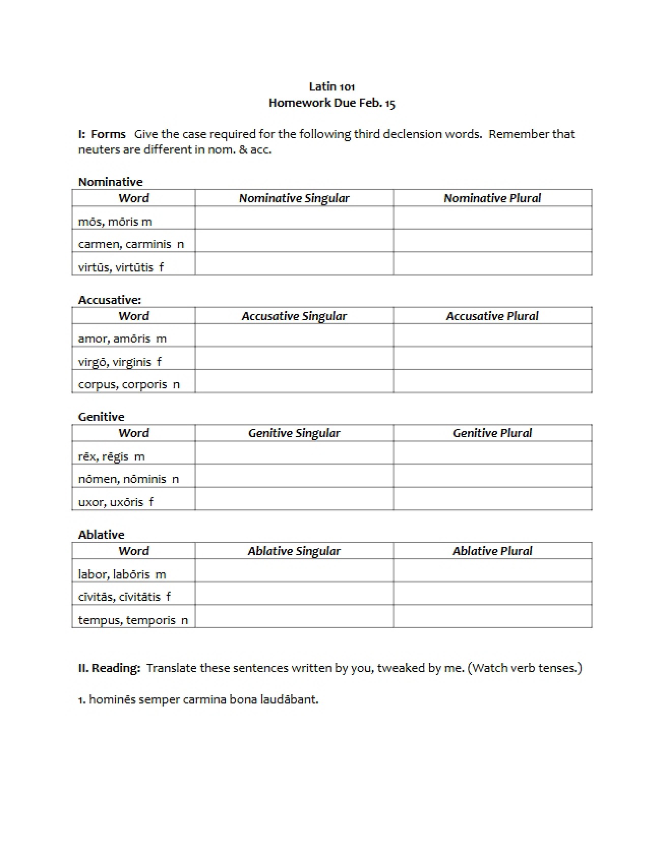 Latin I Assignment