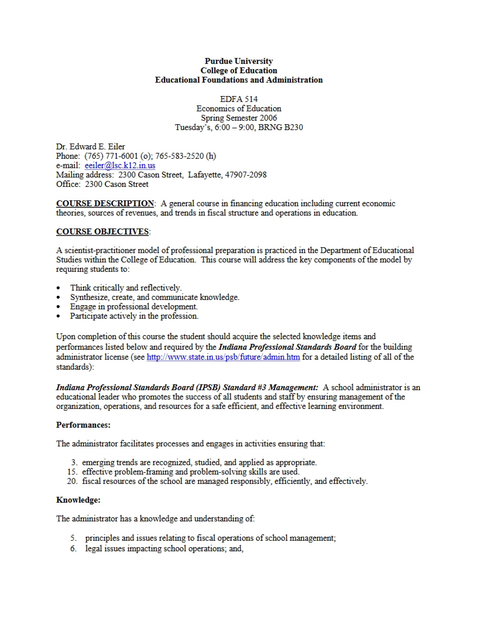 Syllabus - Economics of Education