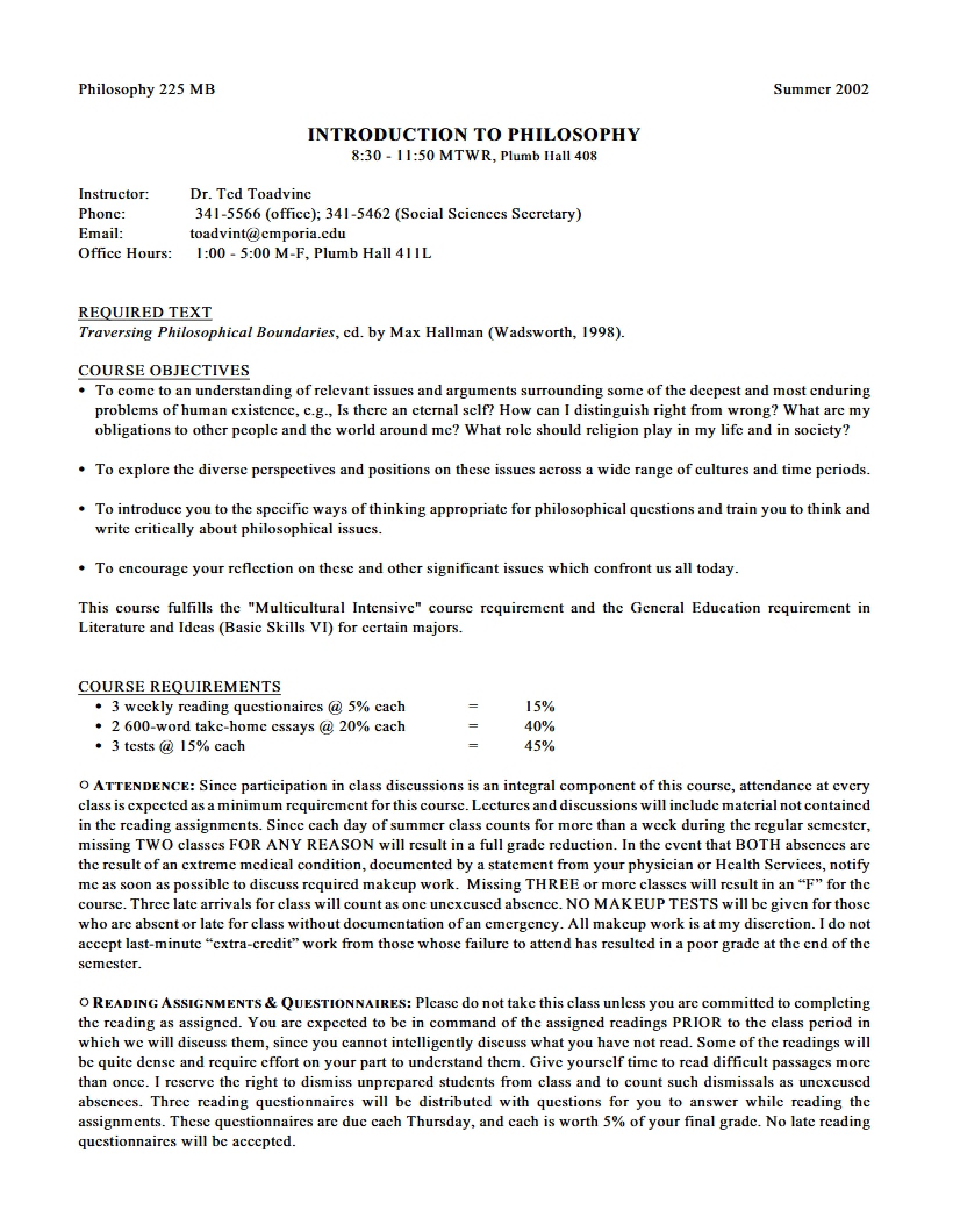 Intro Philosophy Syllabus