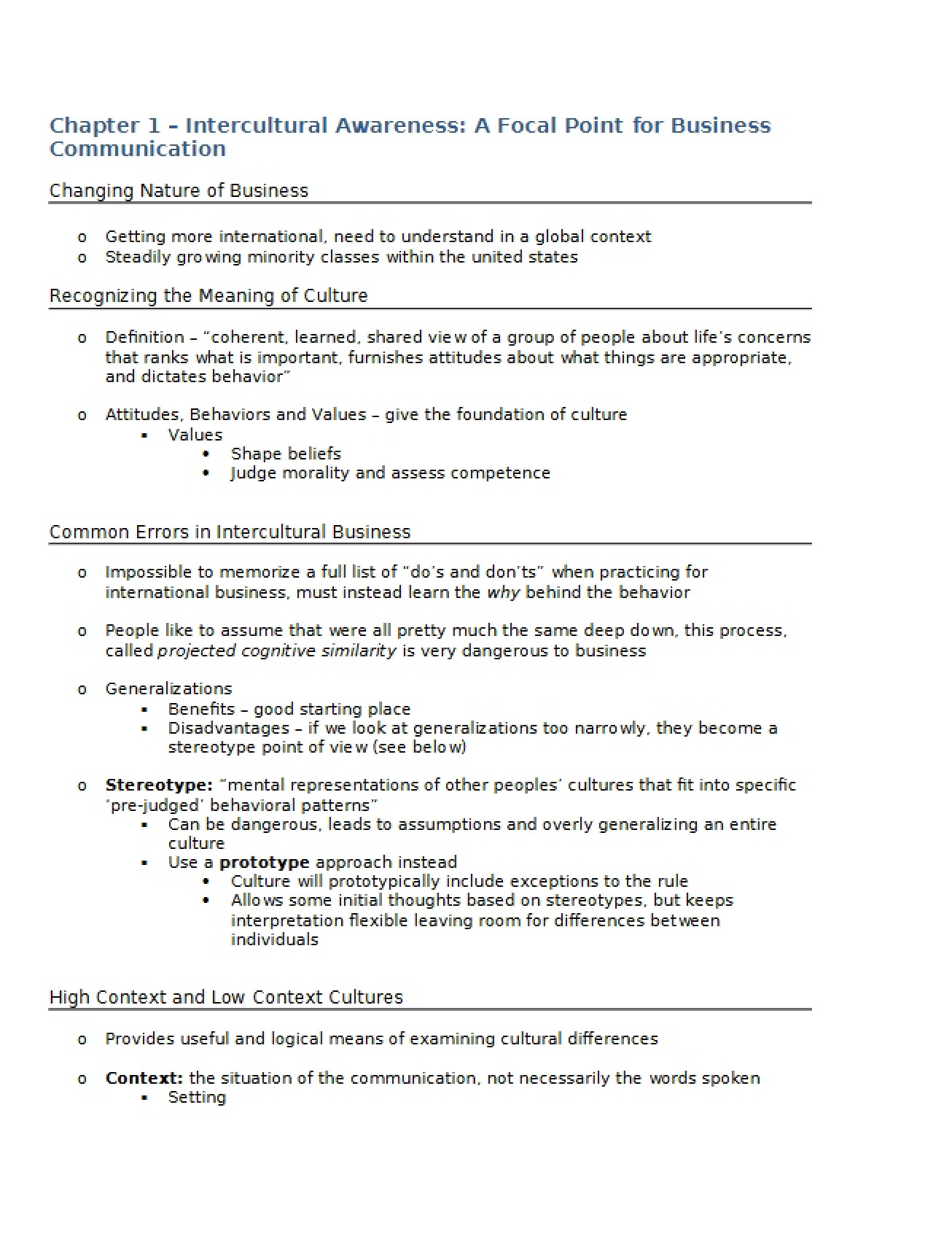 Chapter One Developing Intercultural Awareness