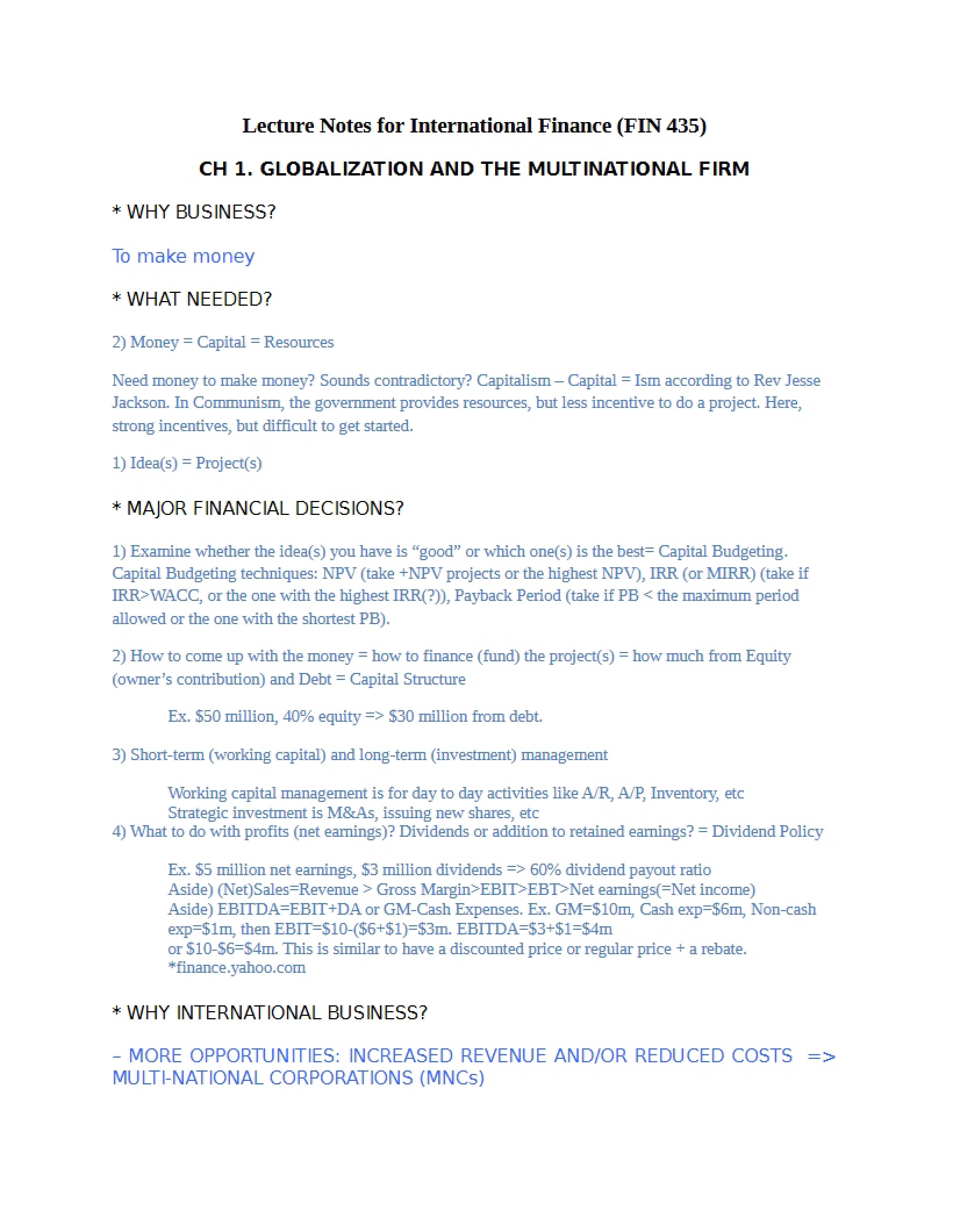 International Finance Class Notes