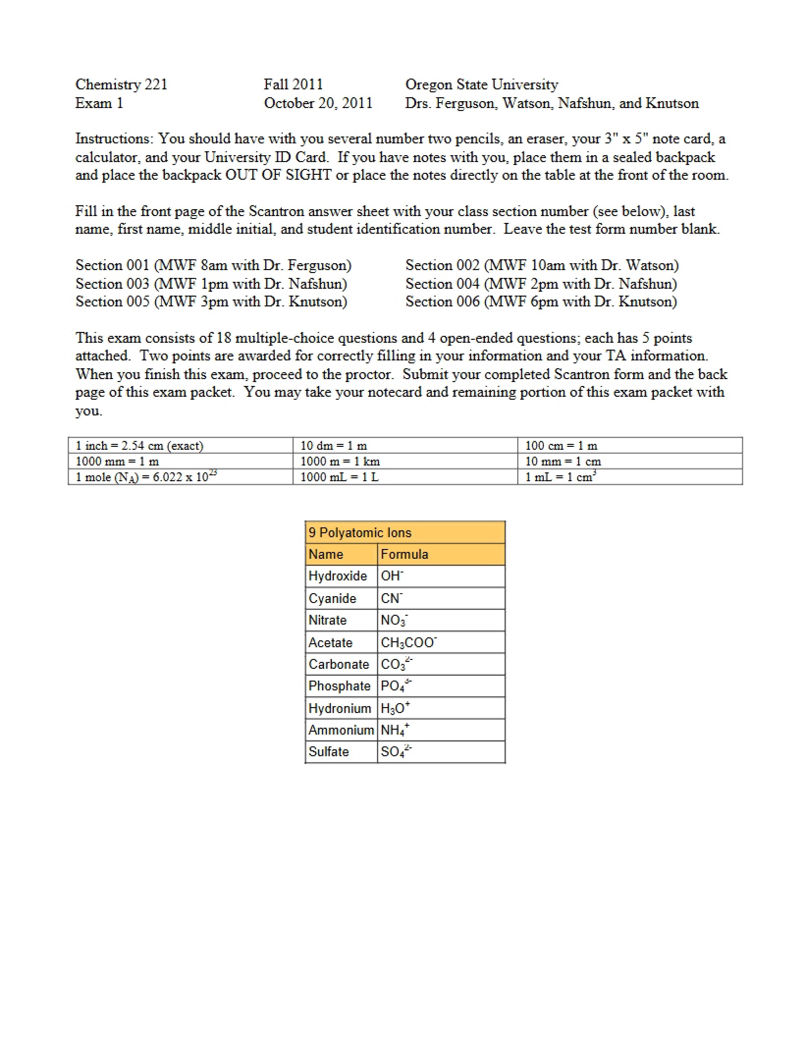 Exam 1 CH 221