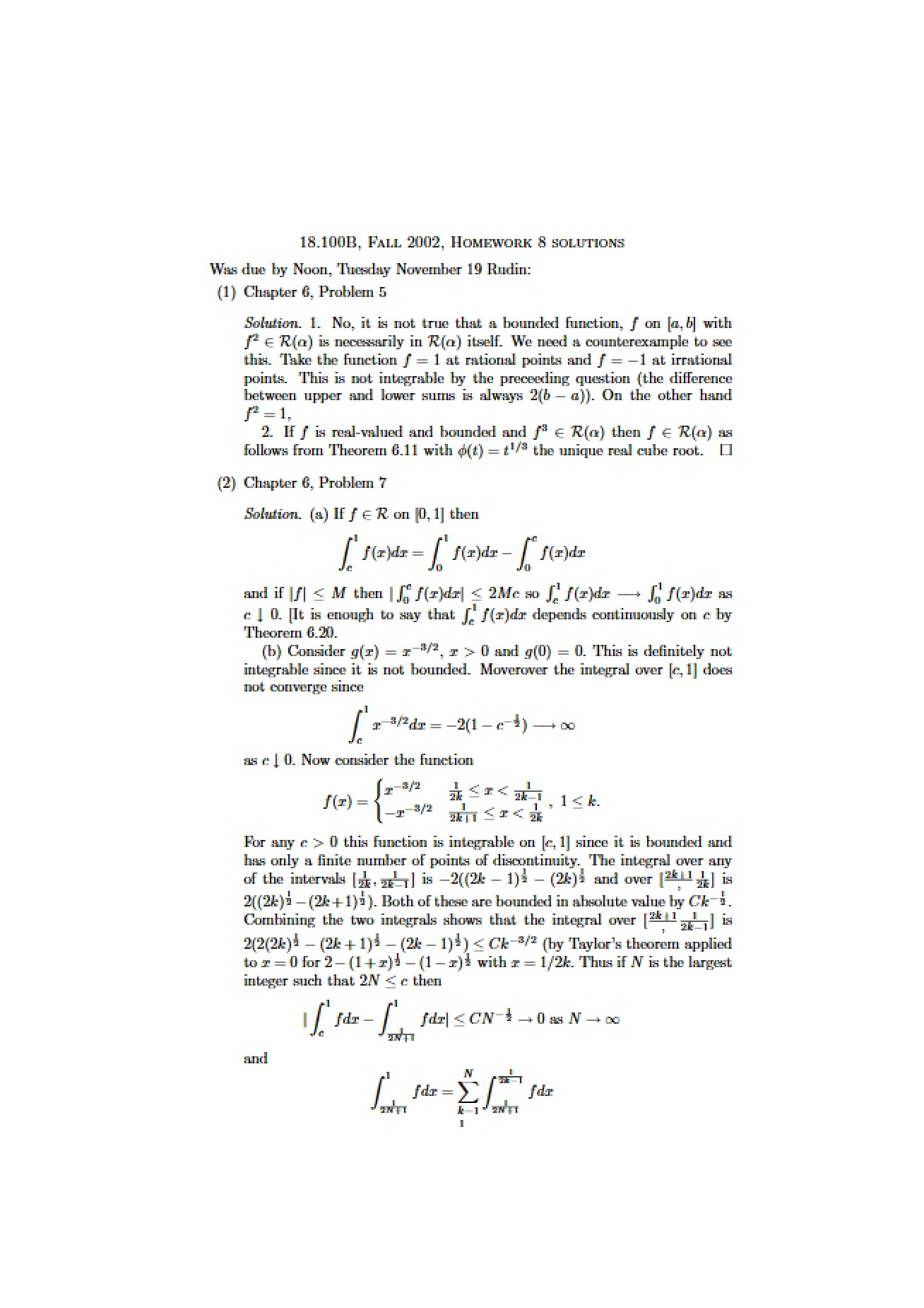 Solutions to Assignment Eight