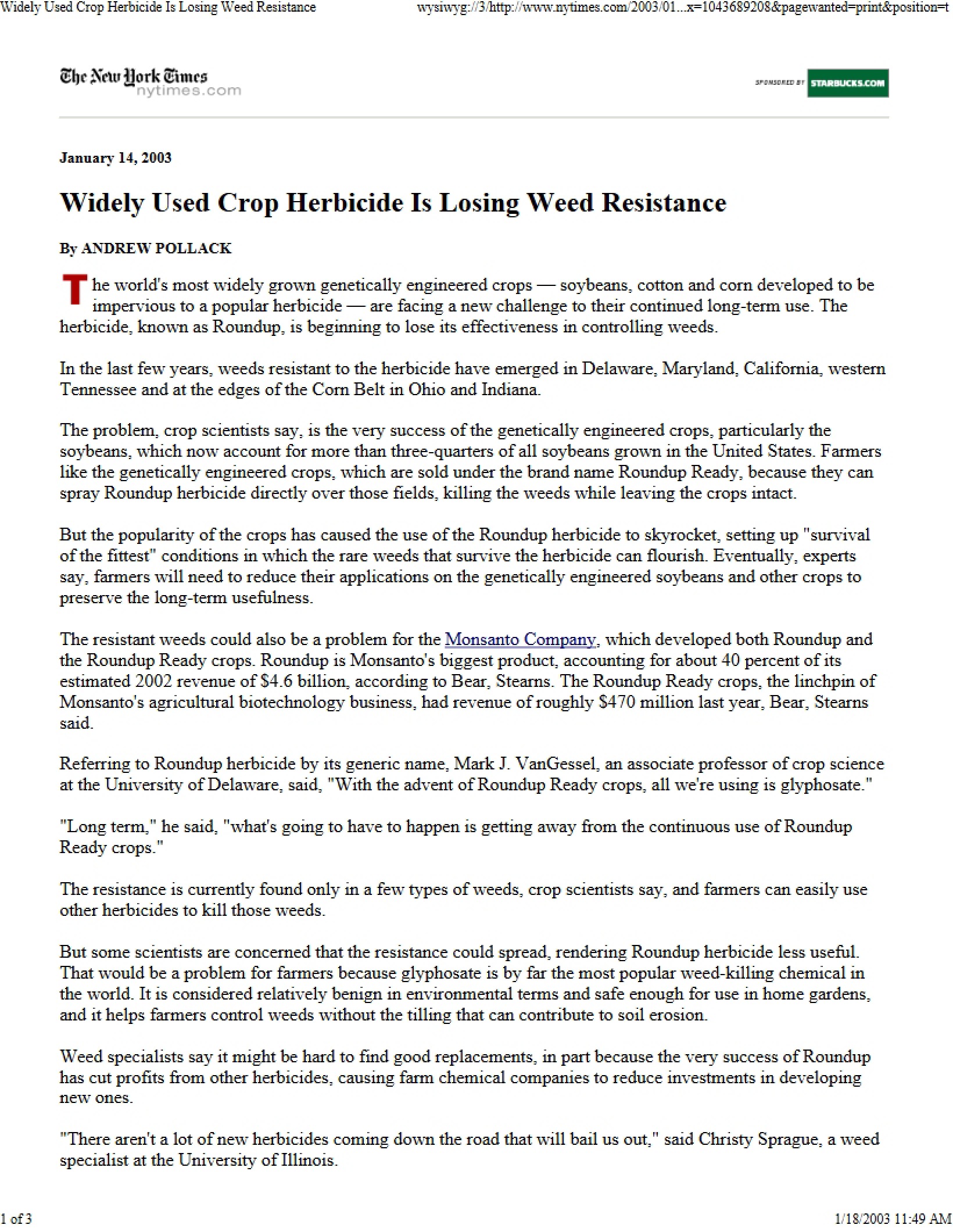Weed Resistance and Herbicide Usage