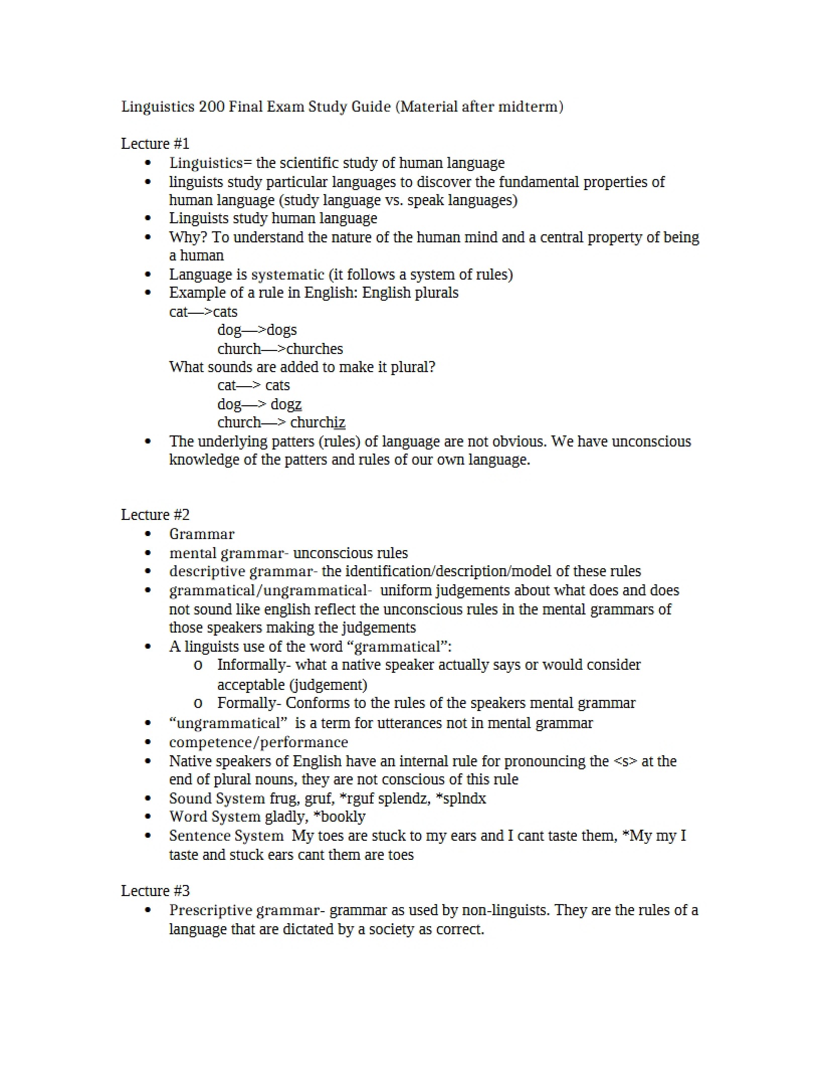 Guide for Final Exam Prep