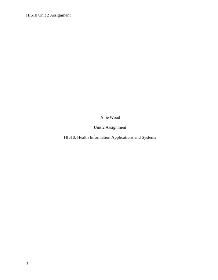 Assignment for HI510 Unit 2