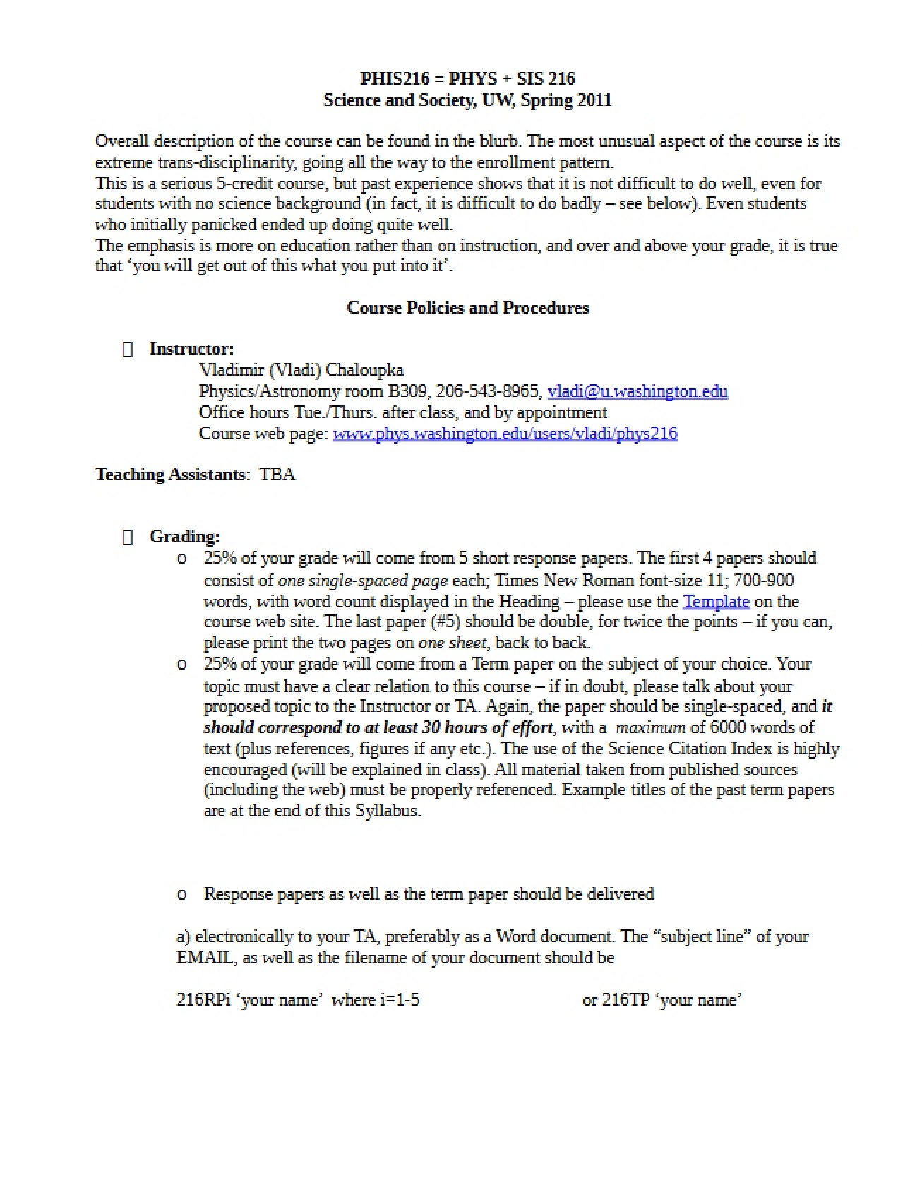 Class Syllabus