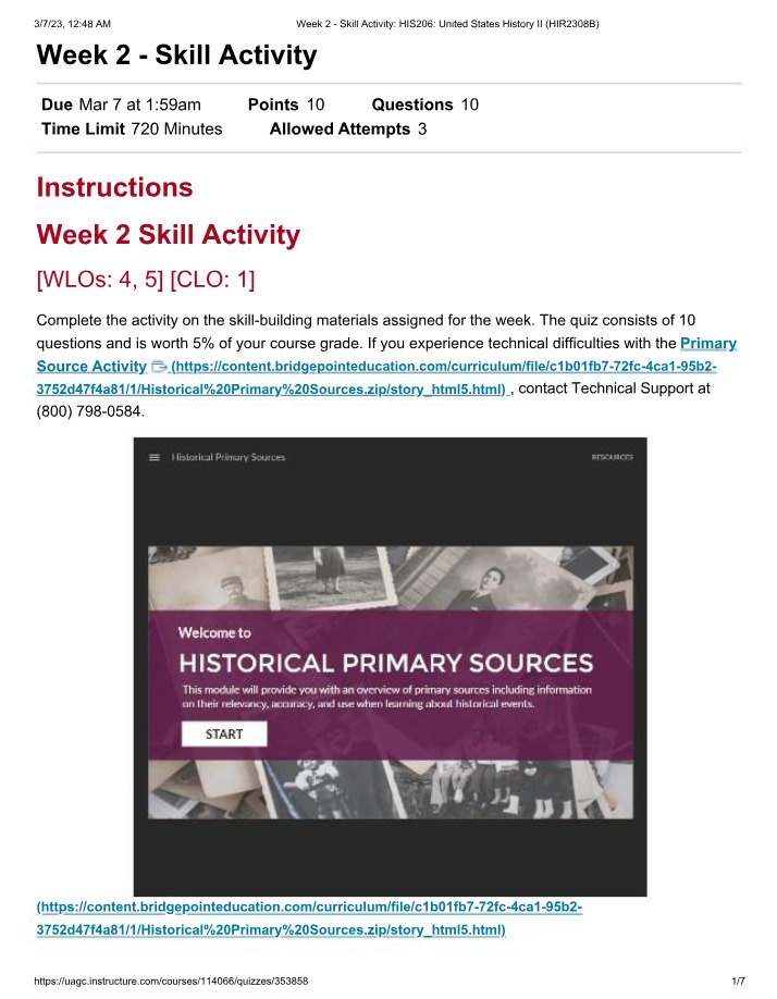 Primary Sources Skill Activity for HIS206