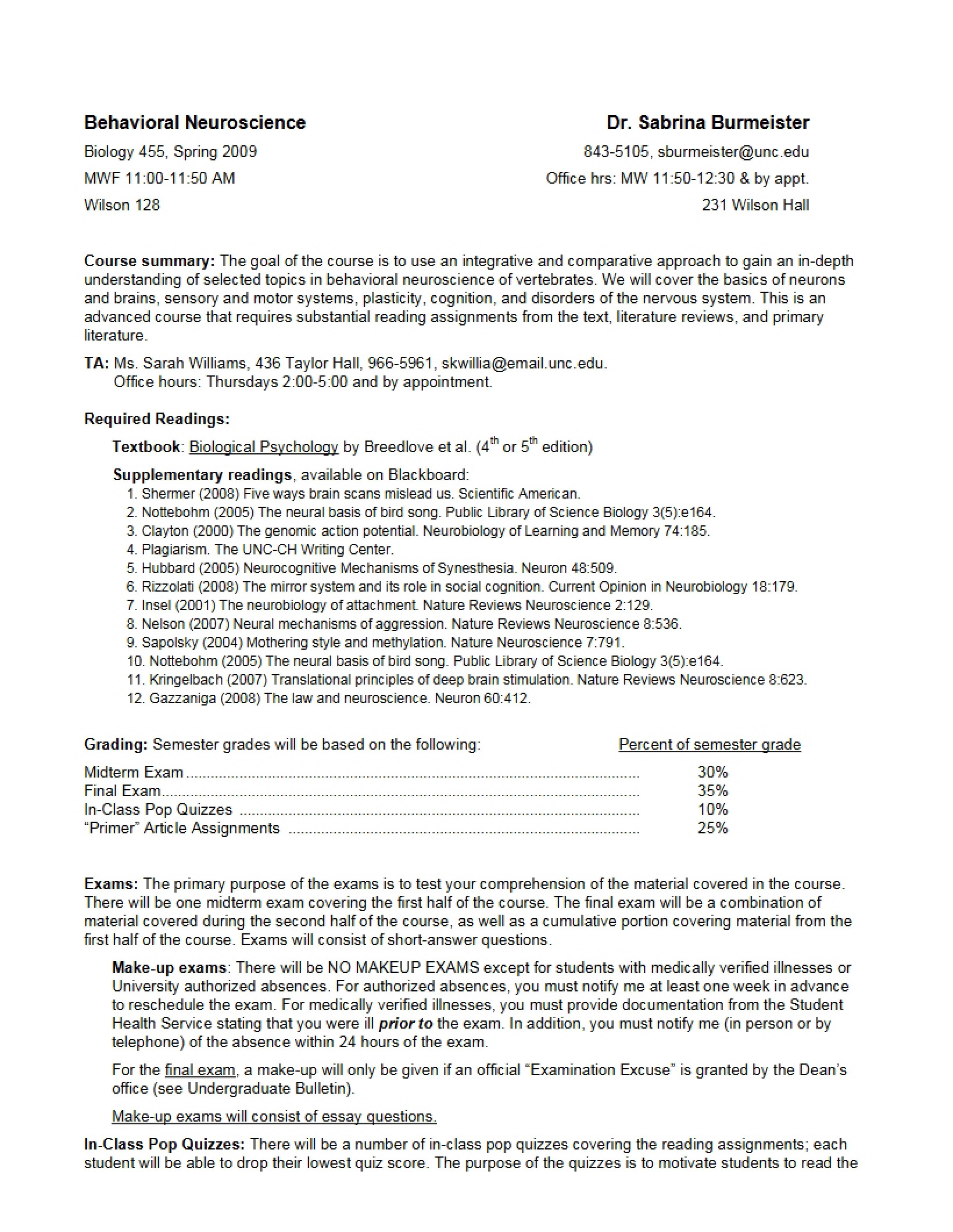 Behavioral Neuroscience Syllabus