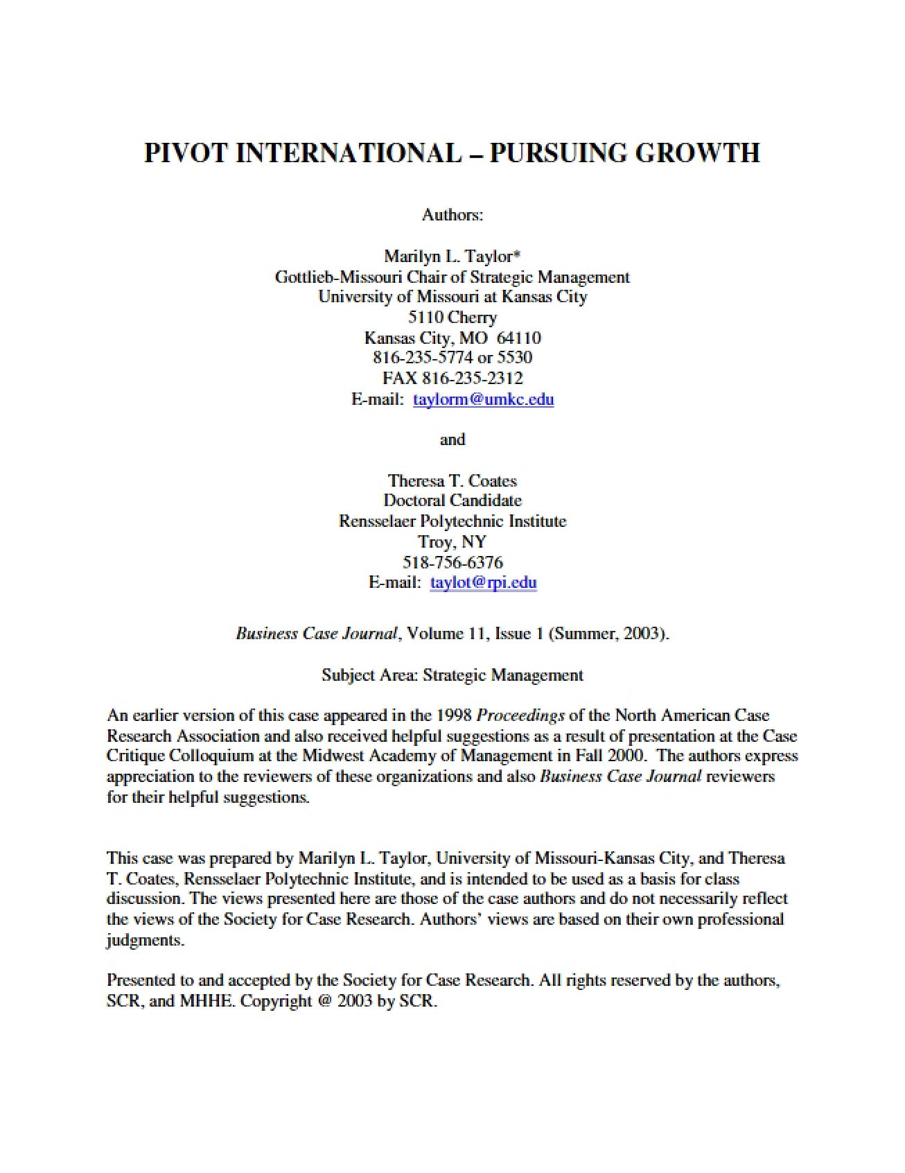 Revised Pivot Case from June 3rd