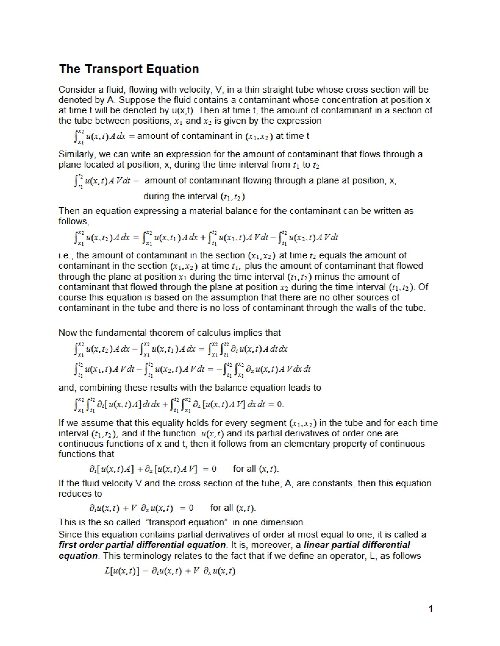 Equation of Transport