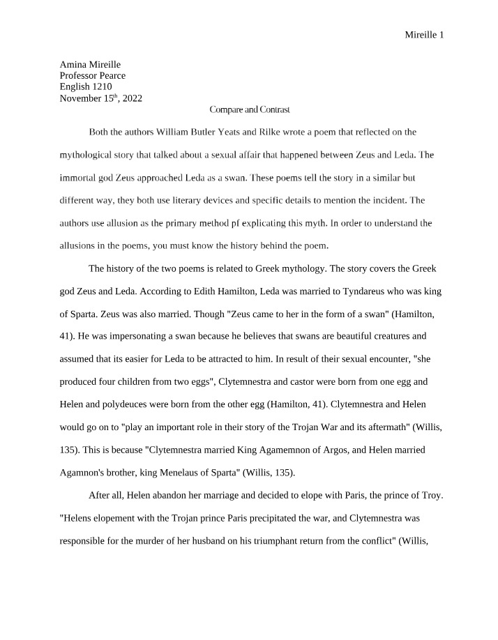 Zeus and Leda's Affair - Comparing Greek Mythology Poems