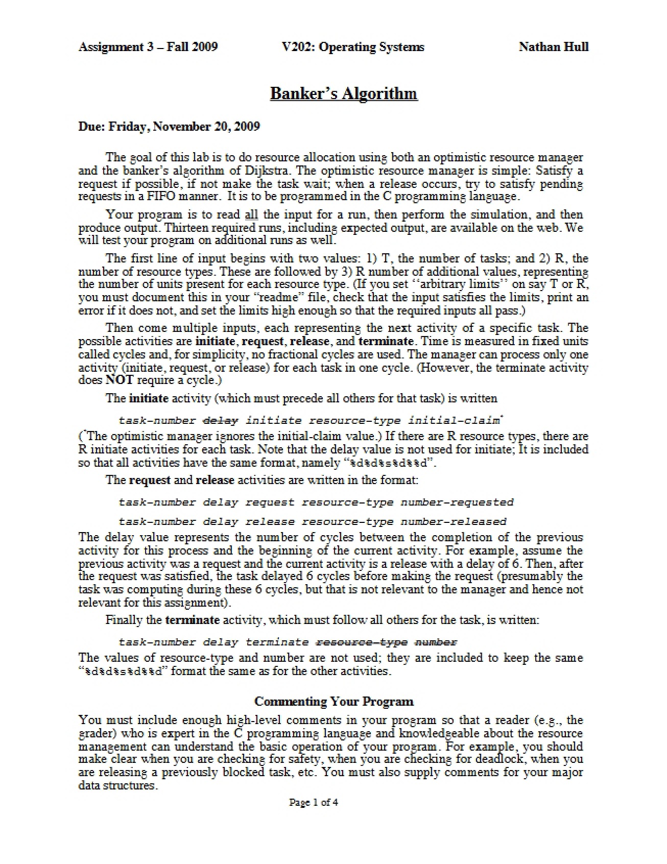 Banker's Algorithm Assignment